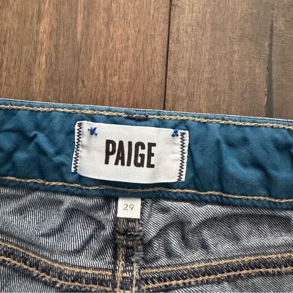 Paige Distressed Dark Wash Flare Leg Low Rise Jeans 29 - Picture 5 of 7